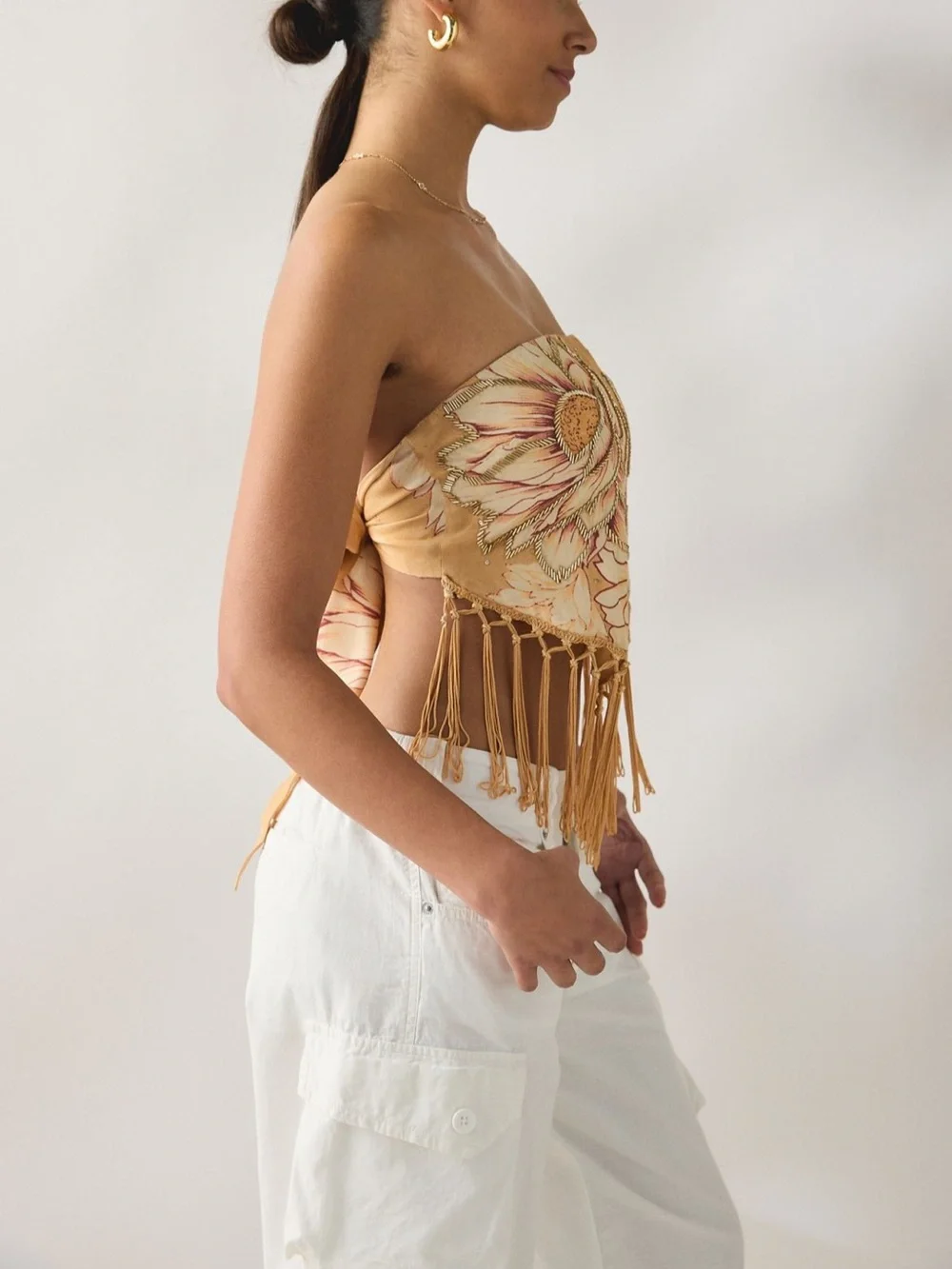 NWT Urban Outfitters In The Rain Beaded Embellished Fringe Tube Top L - Picture 3 of 7